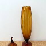 Large XL candy jar Empoli Italy in amber blown glass - 1960s