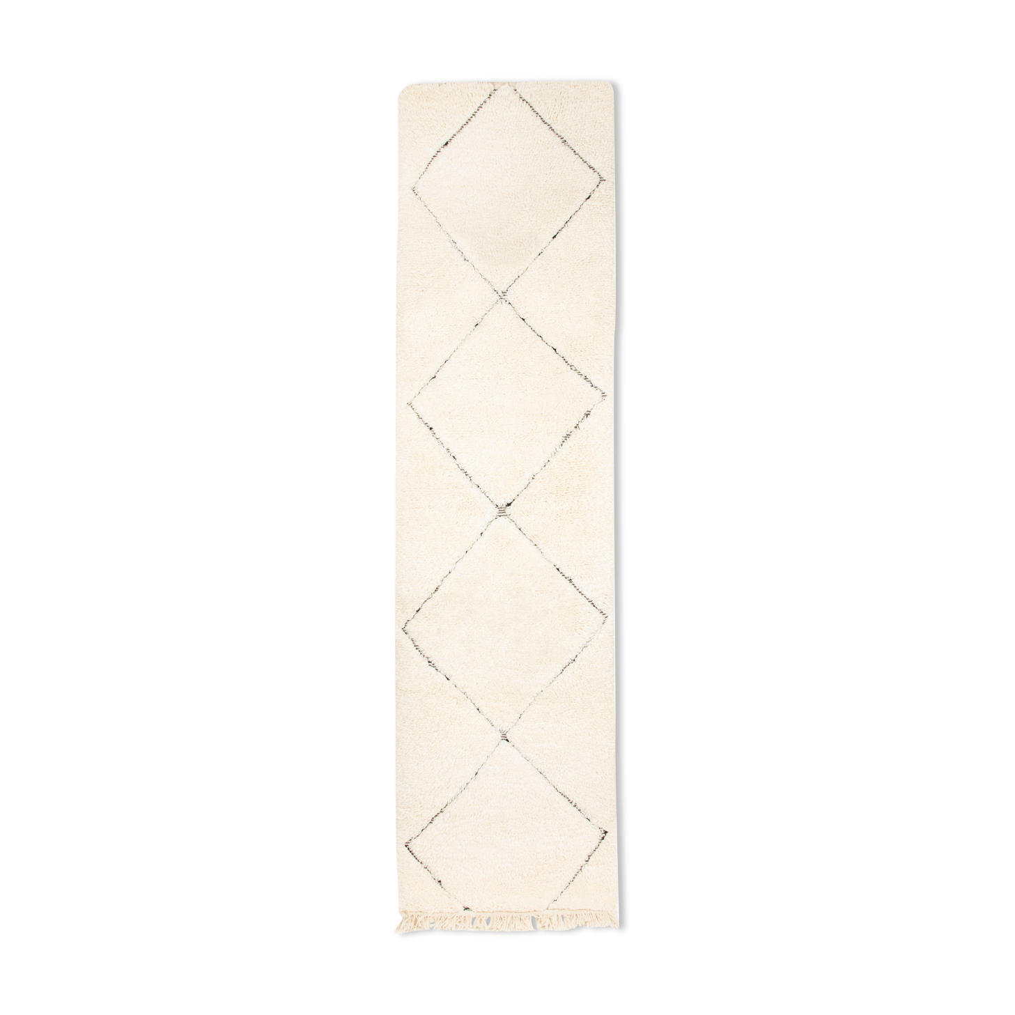 Berber carpet beni urain ecru corridor with black diamonds in relief 289 x 79 cm