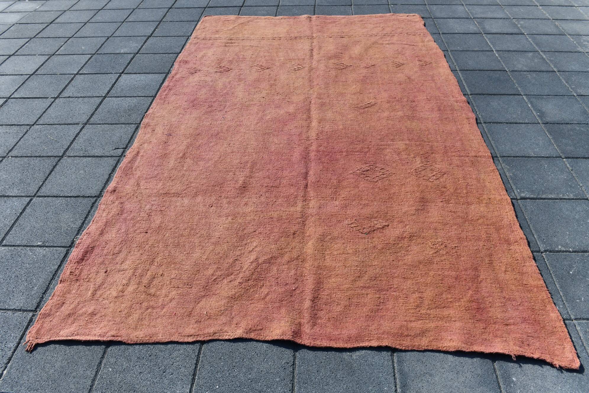 6x9 Turkish Vintage Kilim Rug, Terracotta Hand-Woven Minimalist Carpet
