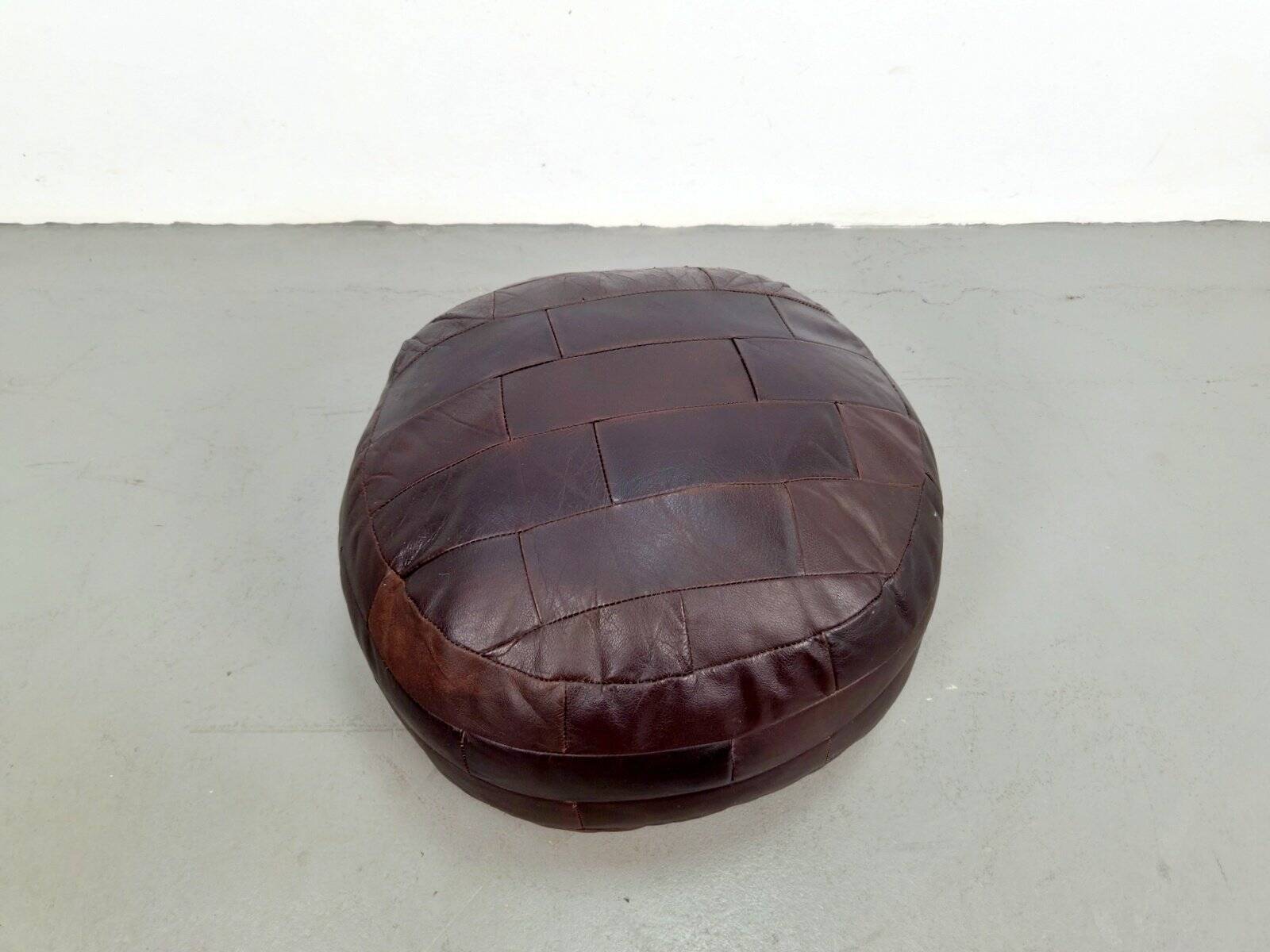 Vintage French Patchwork Leather Ottoman, 1960s
