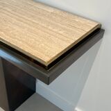 Console patine canon de fusil à plateau de travertin. Travail français. Vers 1970