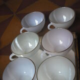 6 large iridescent tea cups with gold edge