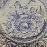 Grand plat en faience bleue Savone Italie 48 cm de diamètre