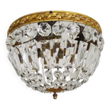 Old crown ceiling light with 3 lights, half basket with glass pendants.