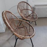 Two rattan armchairs