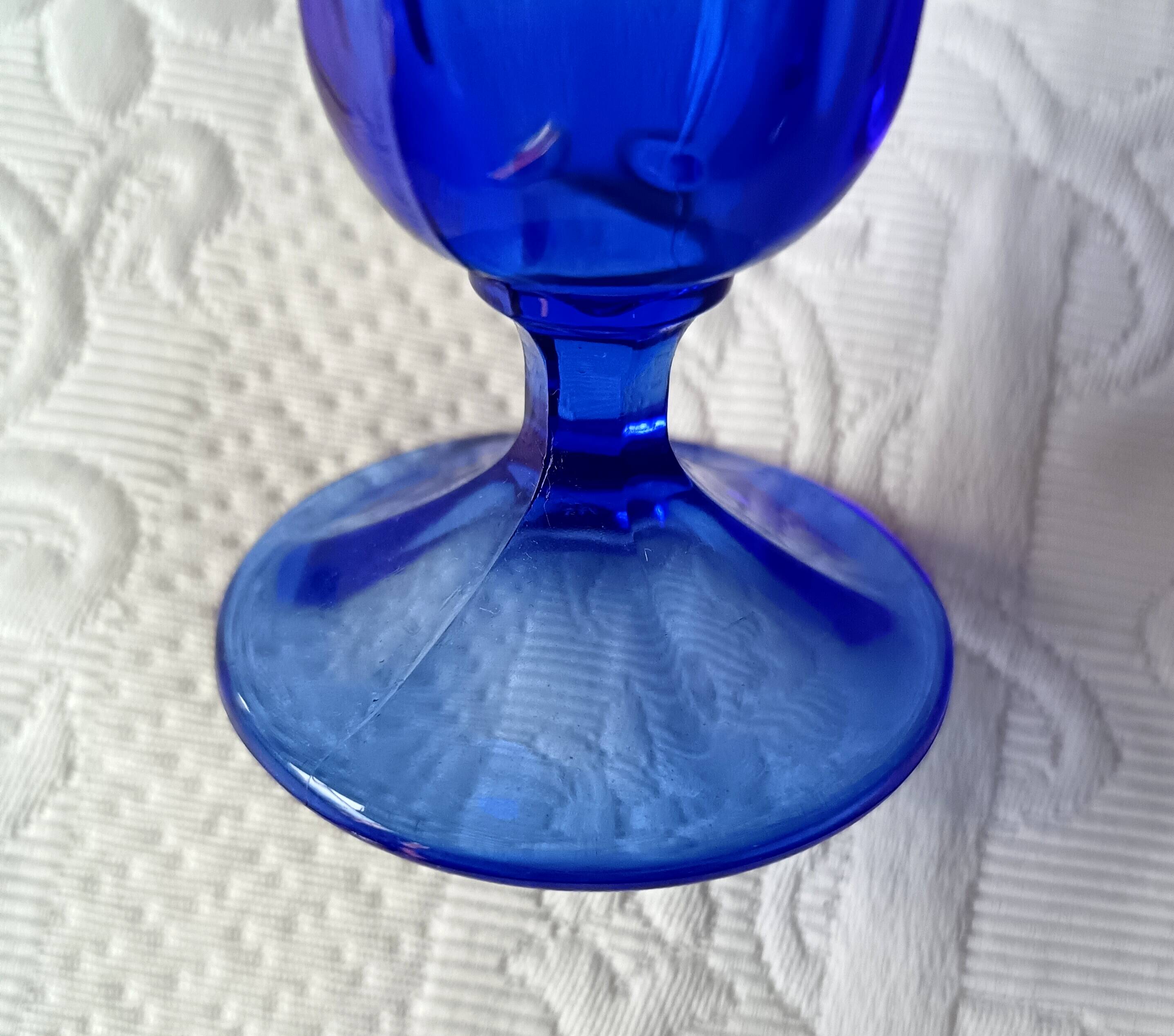 8 vintage aperitif glasses in cobalt blue coloured glass from Portugal.