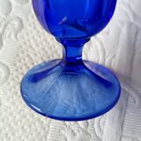 8 vintage aperitif glasses in cobalt blue coloured glass from Portugal.