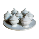 Set of seven covered pots and tray old white slurry nineteenth