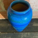 Antique ALDO LONDI vase for Bitossi, Chiseled Ceramic, Blue, Rimini Series
