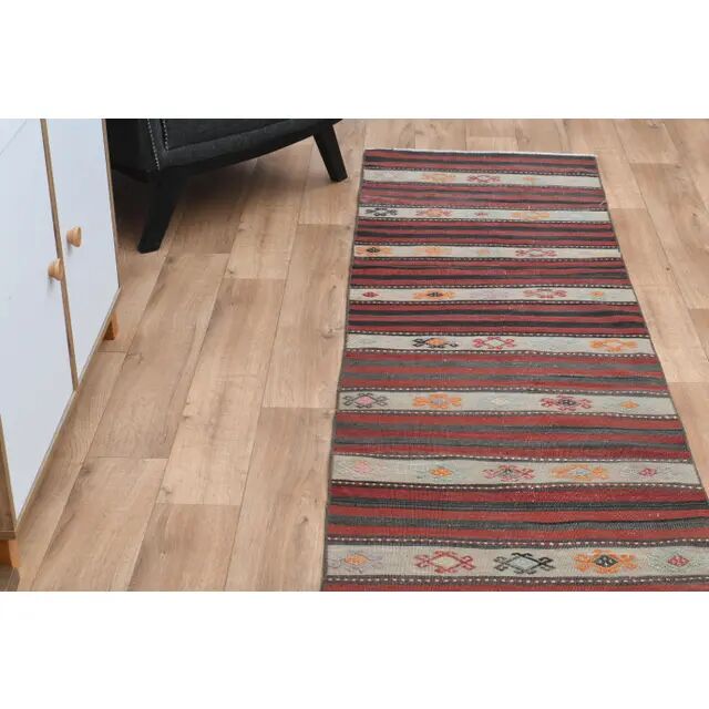 Turkish Vintage Kilim Oushak Handmade Woven Wool Runner Rug 73x350