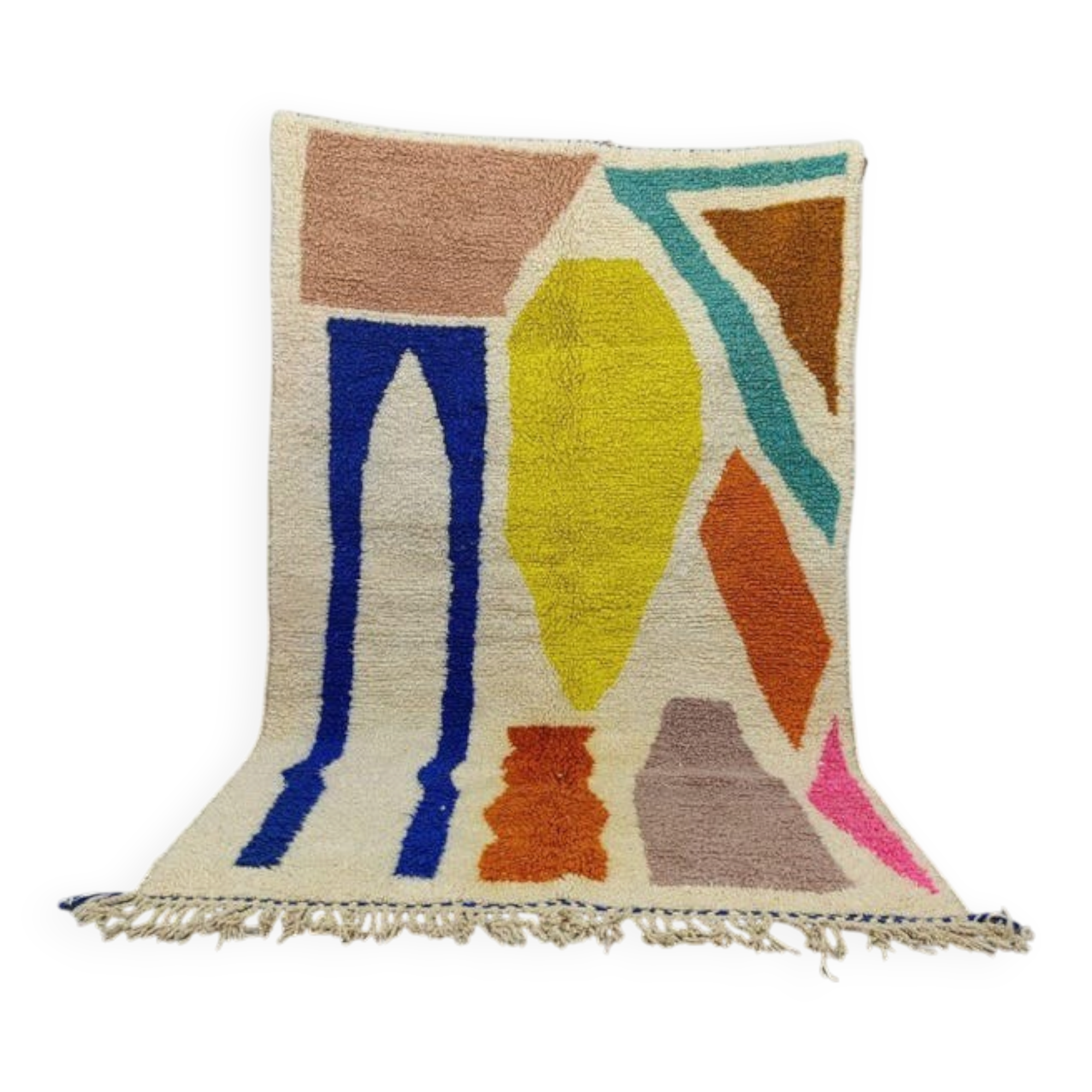 Blessed Moroccan Ourain rug, handwoven with colourful patterns, 150/250 cm.