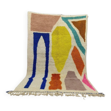 Blessed Moroccan Ourain rug, handwoven with colourful patterns, 150/250 cm.