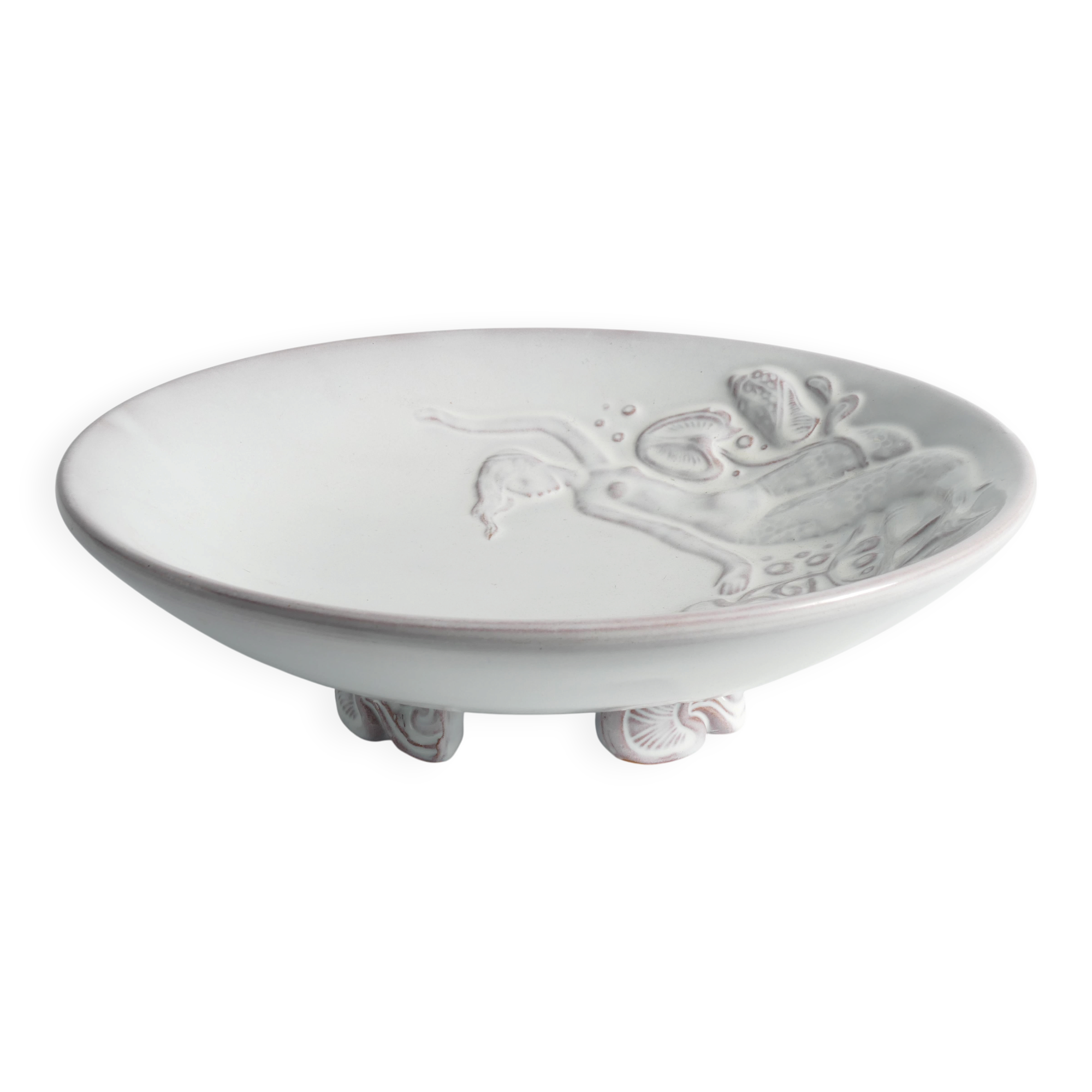 Art Deco White Earthenware Mermaid Bowl "300" by Mari Simmulson for Upsala-Ekeby