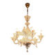 Large Murano glass chandelier with gold leaves, vintage light fixture.