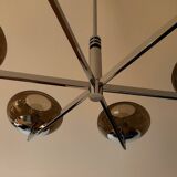 6-light chandelier by Italian designer Sciolari, chrome and smoked glass - 1970s - Vintage