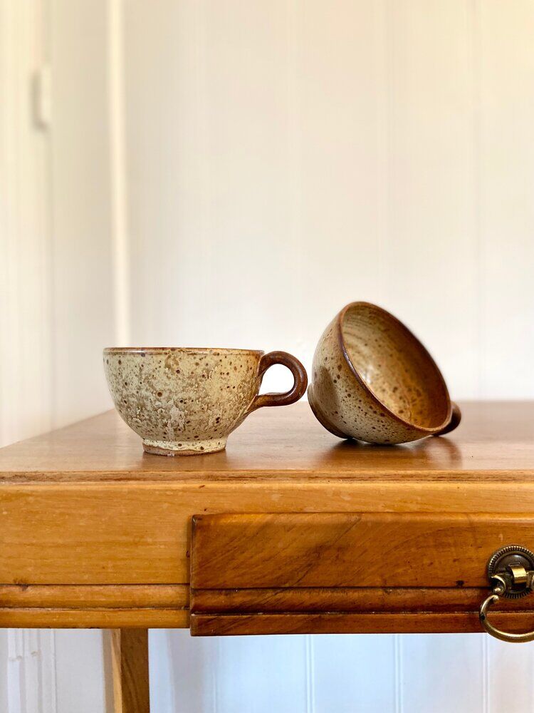 Pair of pyrity sandstone cups
