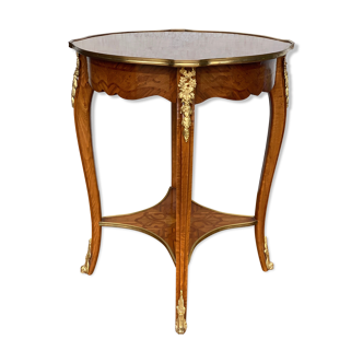 Table ronde en bois de rose marqueterie