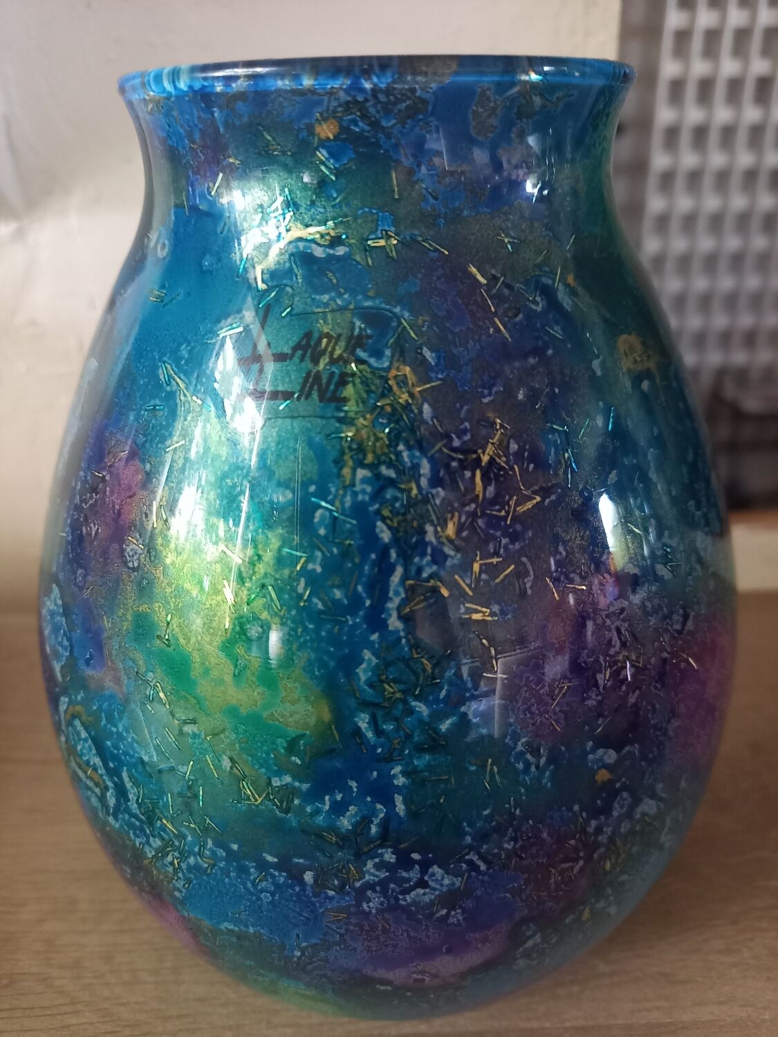 Vase Laque Line verre eglomisé vintage 80