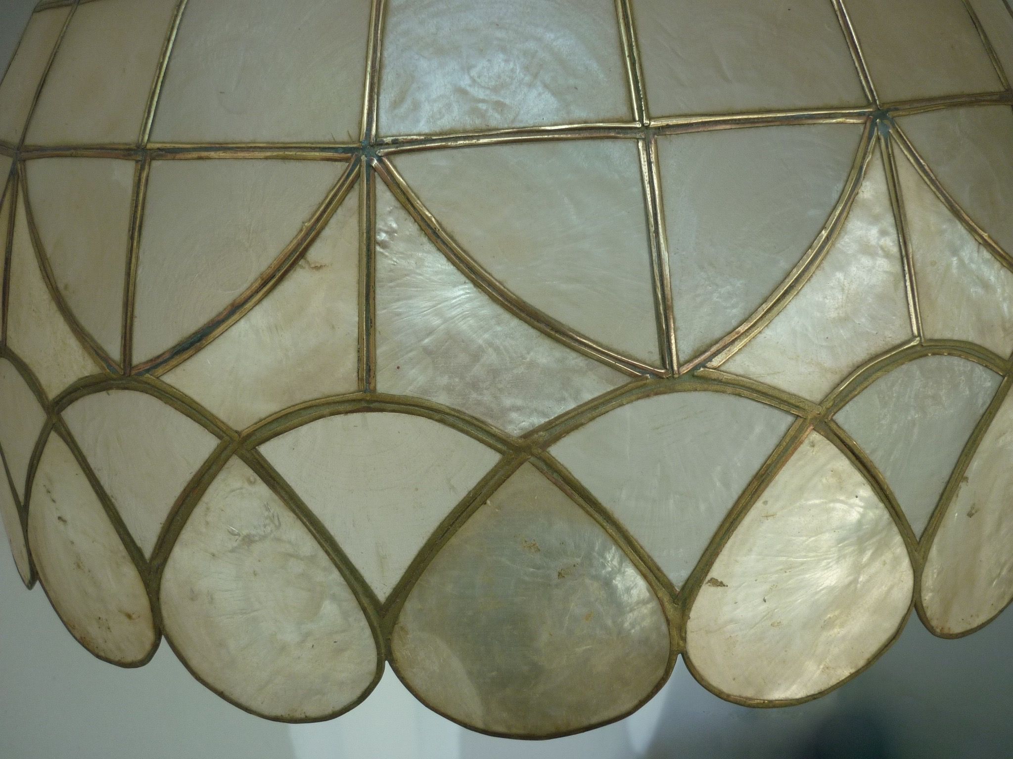 Ceiling light suspension in mother-of-pearl and wood Ø 40 cm