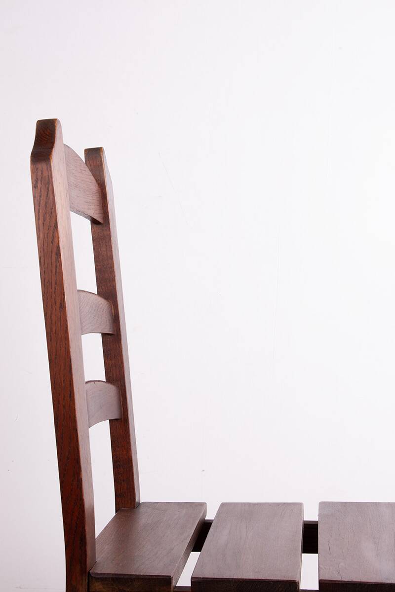 Set of 6 large Brutalist chairs in solid oak from the 1950s.