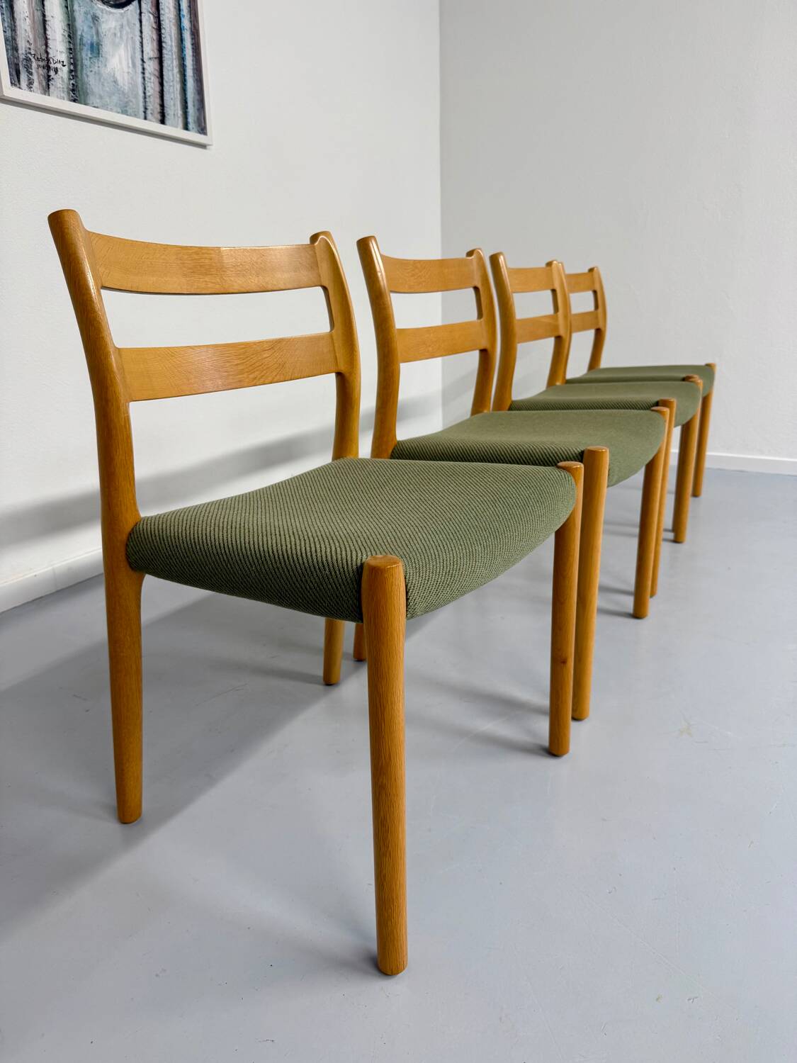 Set of 4 beech chairs designed by Niels Otto Møller, solid vintage beech