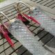 Pair of wall lights Vintage 1950s/60s glass/brass/red flames plastic