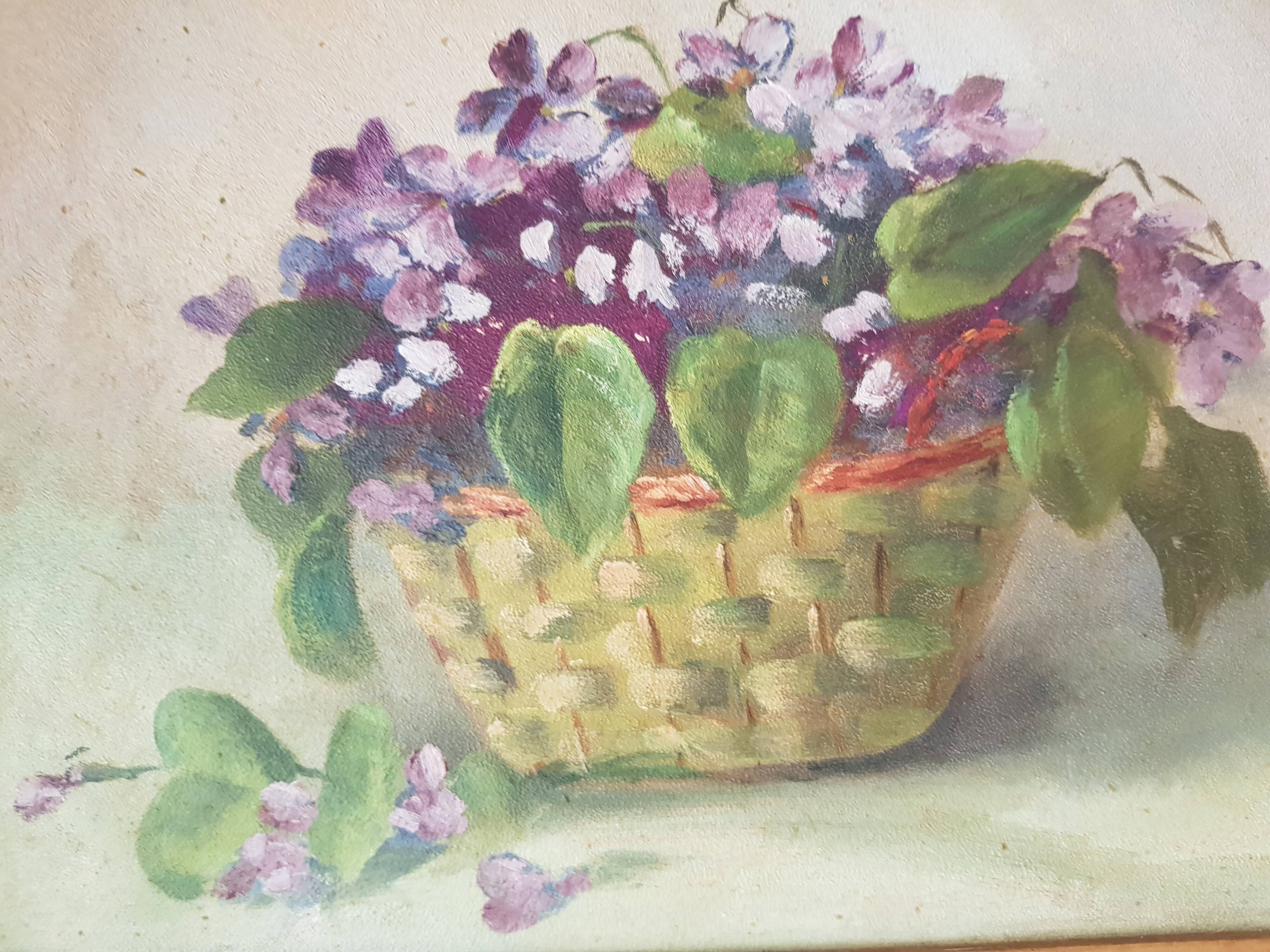 Oil on isorel bouquet of violets
