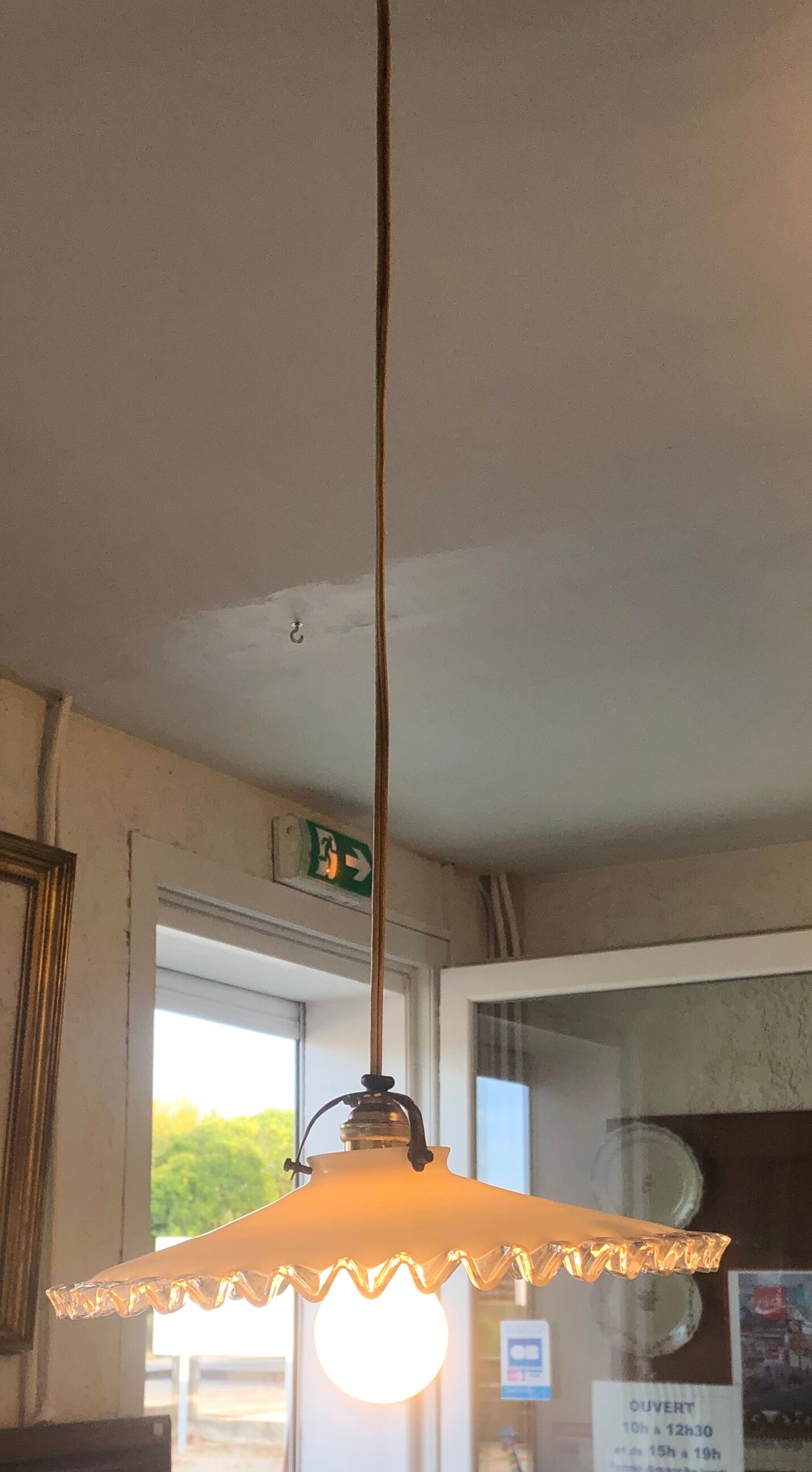 Old white creneled opaline hanging