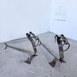 Pair of zoomorphic metal andirons "dogs" 1950