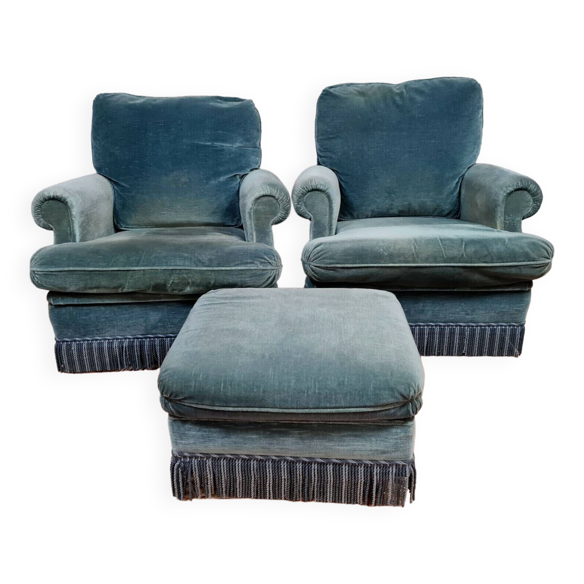 Paire de fauteuils crapaud + pouf :jean prevost des années 70
