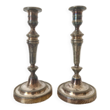 Pair of silver-plated metal candlesticks
