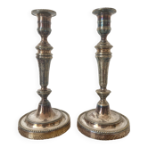 Pair of silver-plated metal candlesticks