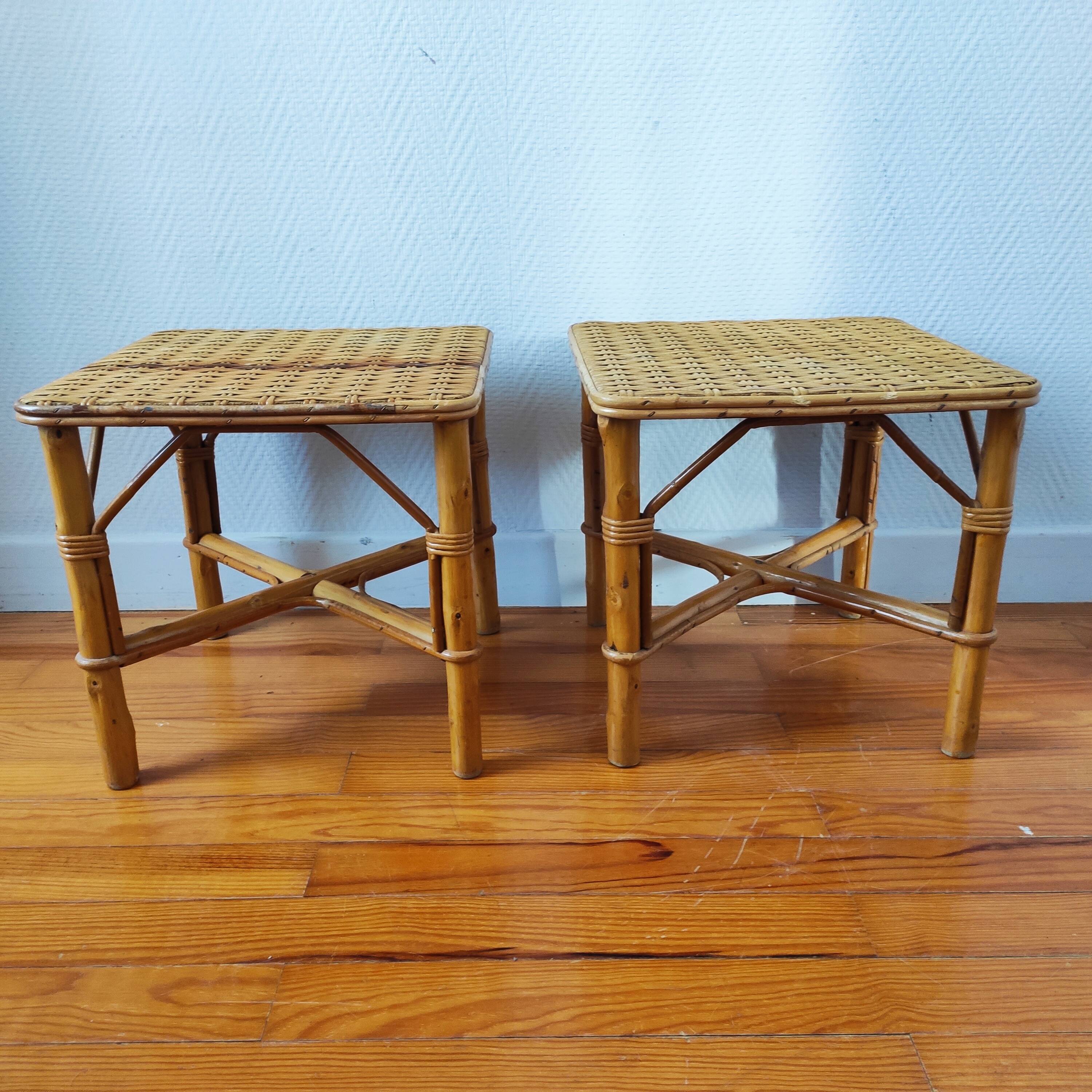 Pair of vintage rattan bedside tables