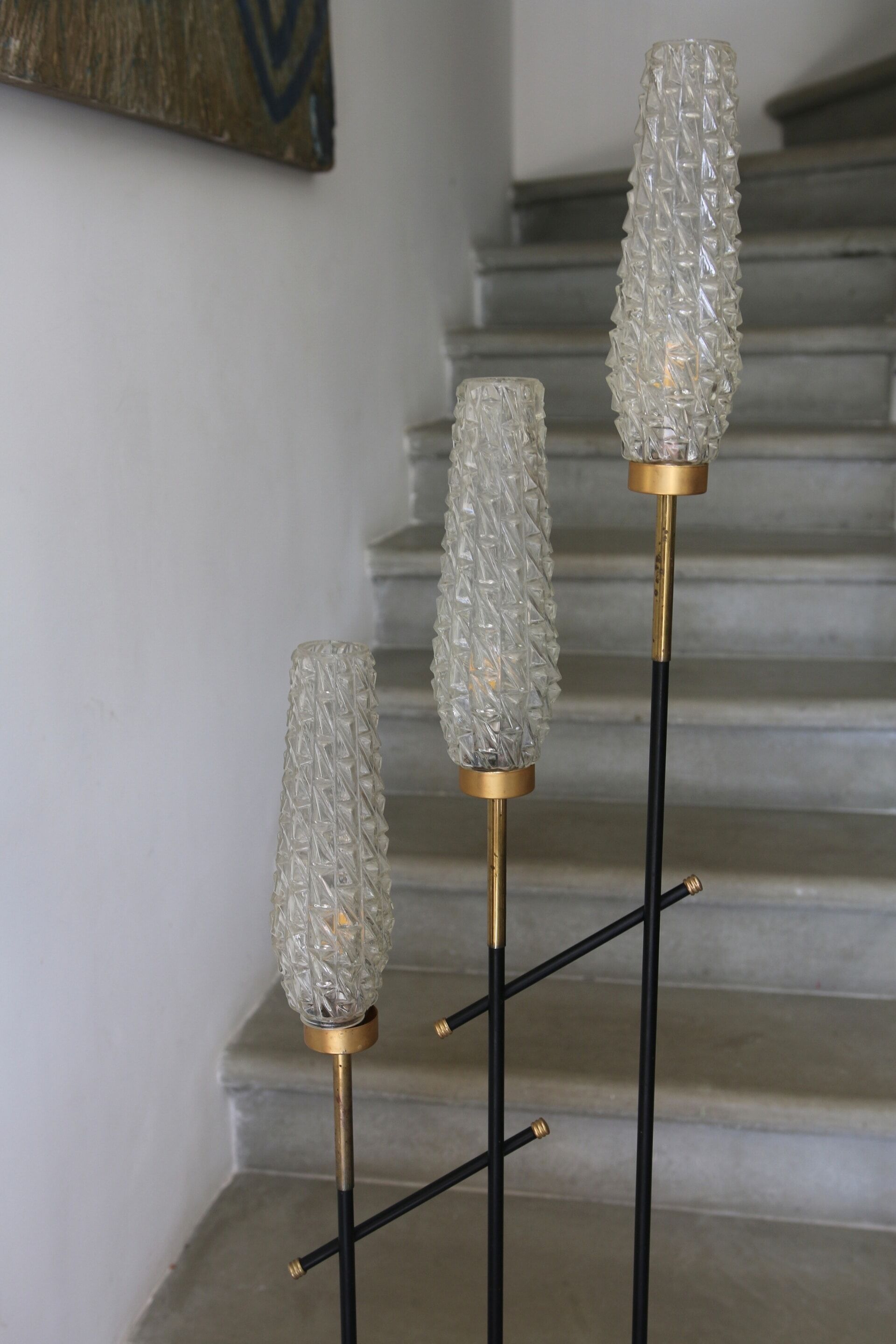 Vintage 3-light floor lamp, Arlus style, Art Deco spirit, 1950s.