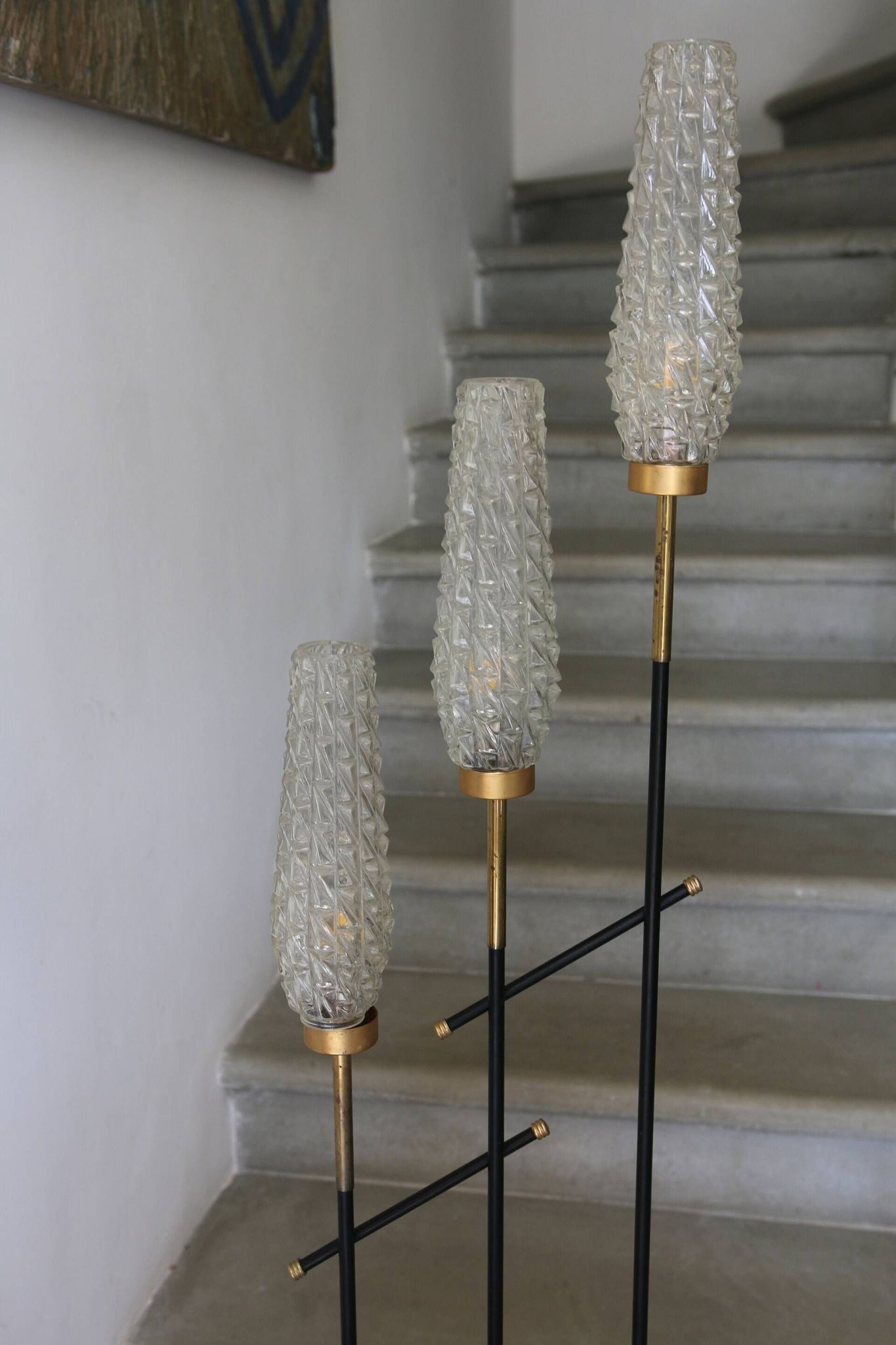 Vintage 3-light floor lamp, Arlus style, Art Deco spirit, 1950s.