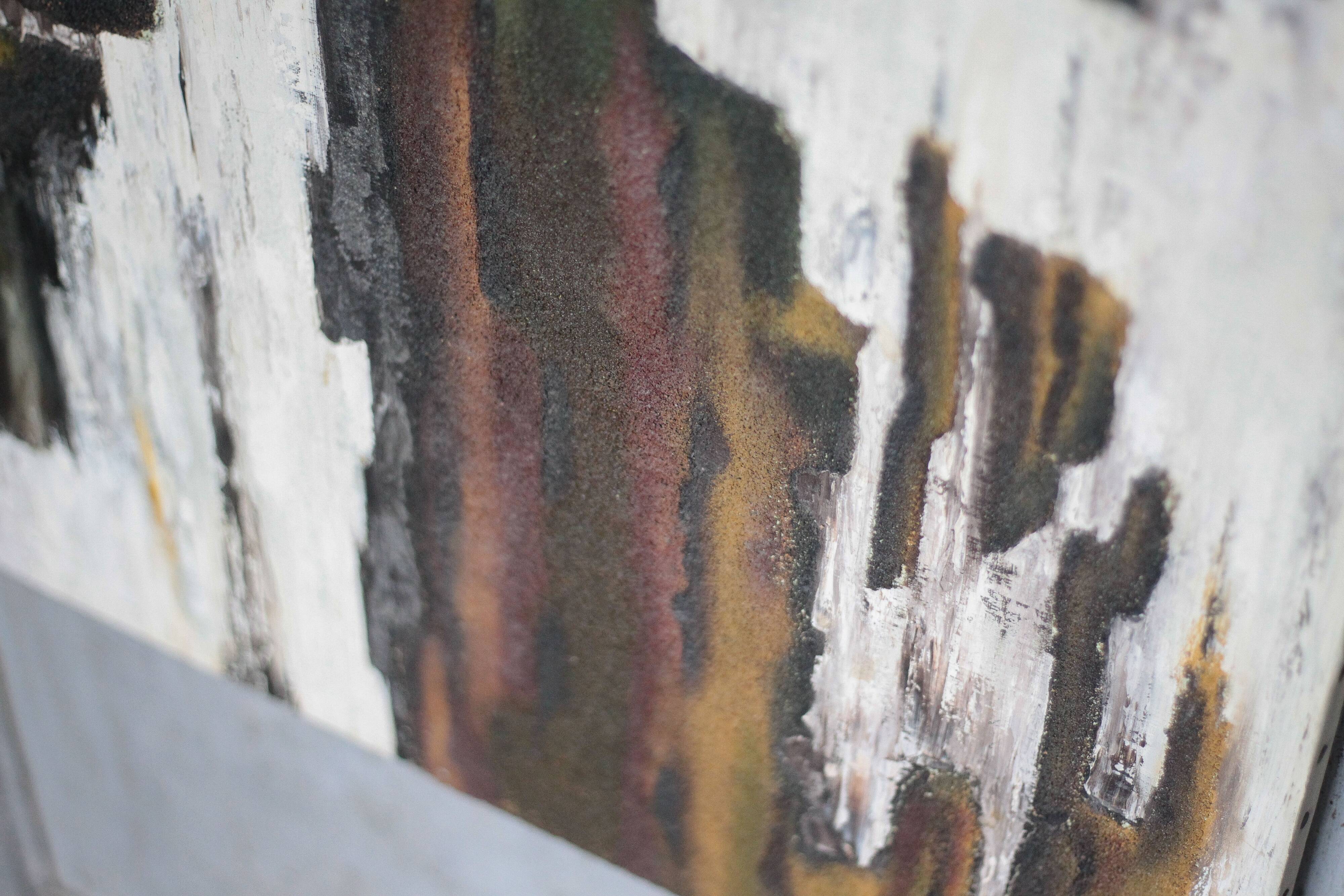 Abstract painting signed Besson Eric, canvas on wooden panel, wall decoration.