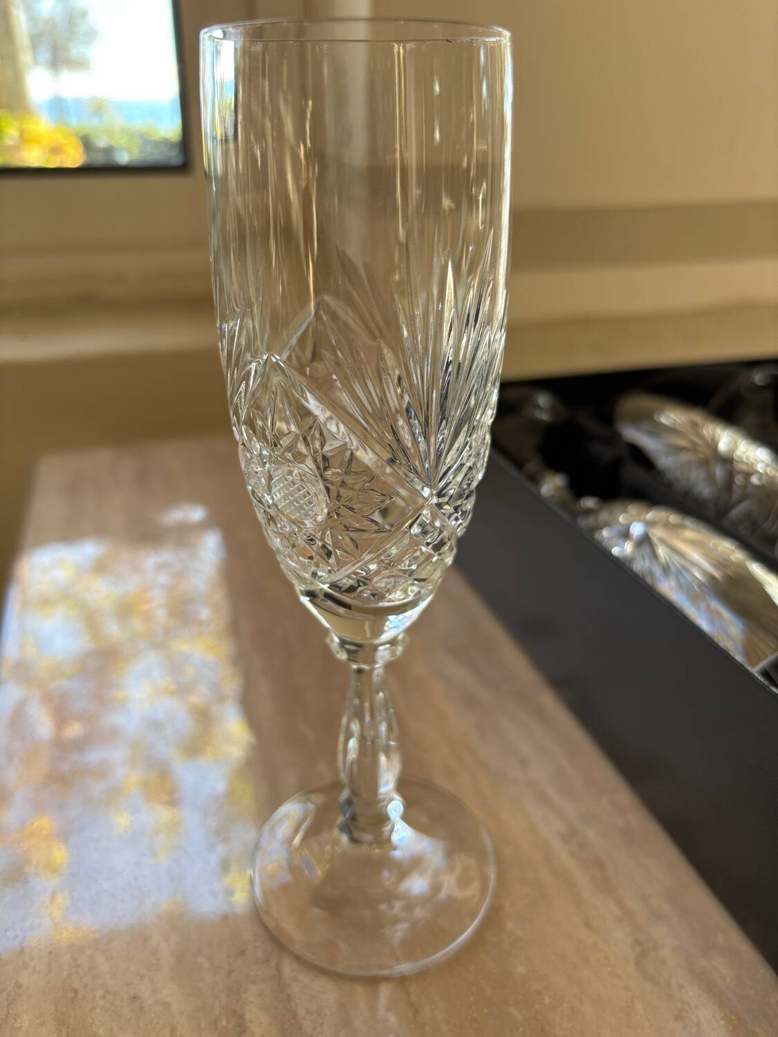 6 crystal champagne glasses