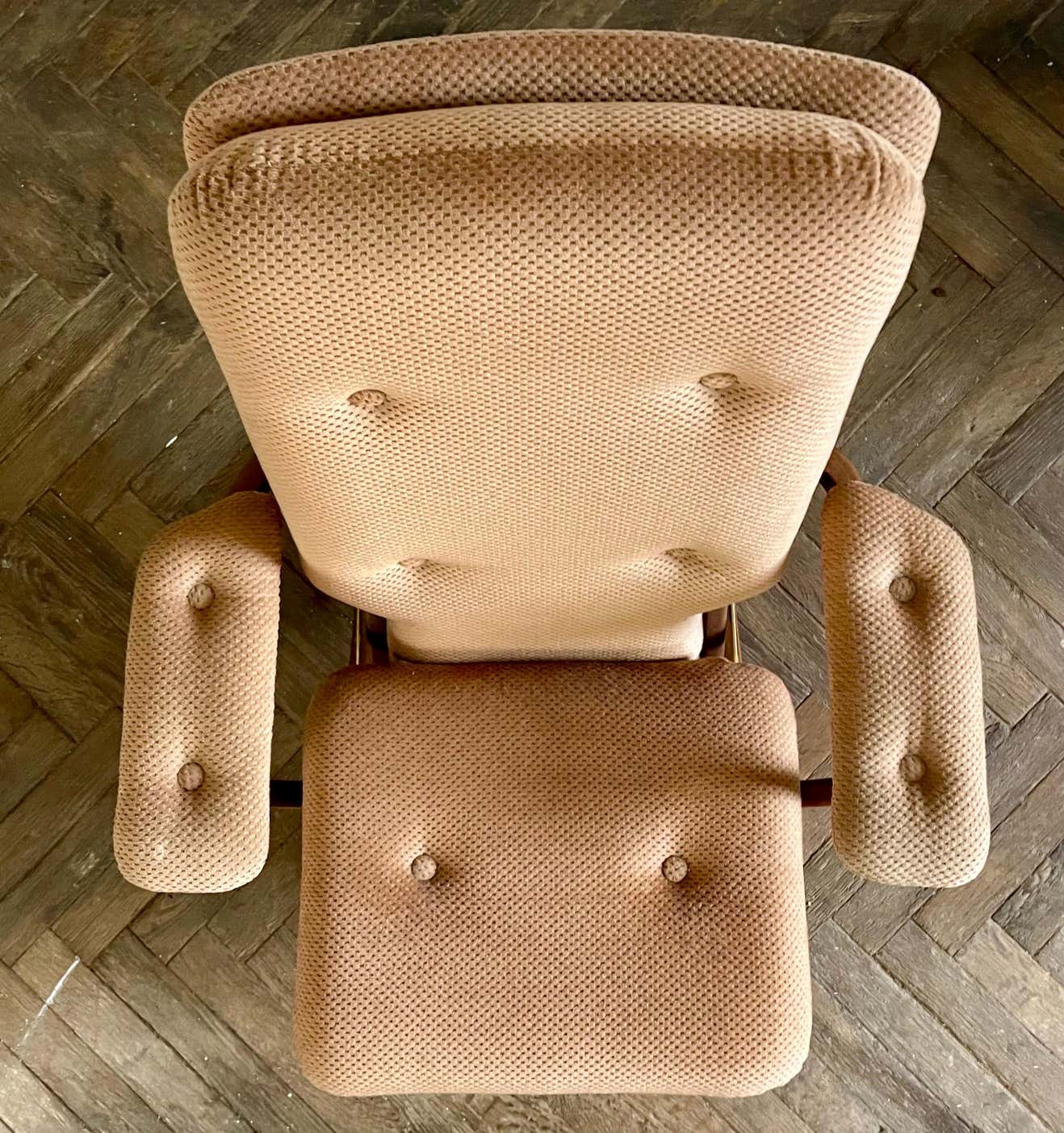 Folding armchair relax vintage wood and velvet with armrests - 70's