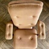 Folding armchair relax vintage wood and velvet with armrests - 70's
