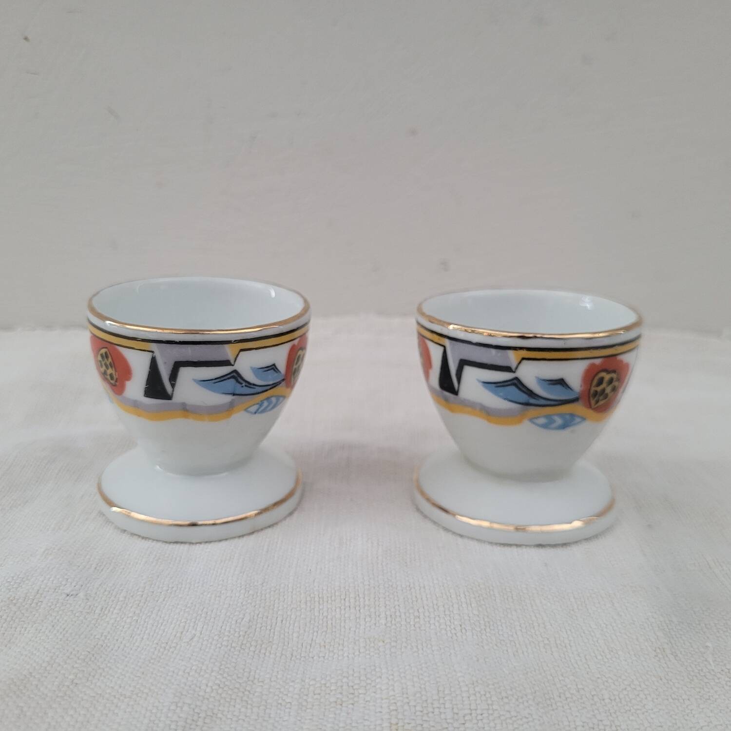 Porcelain egg cups MLV, geometric design, 1930s