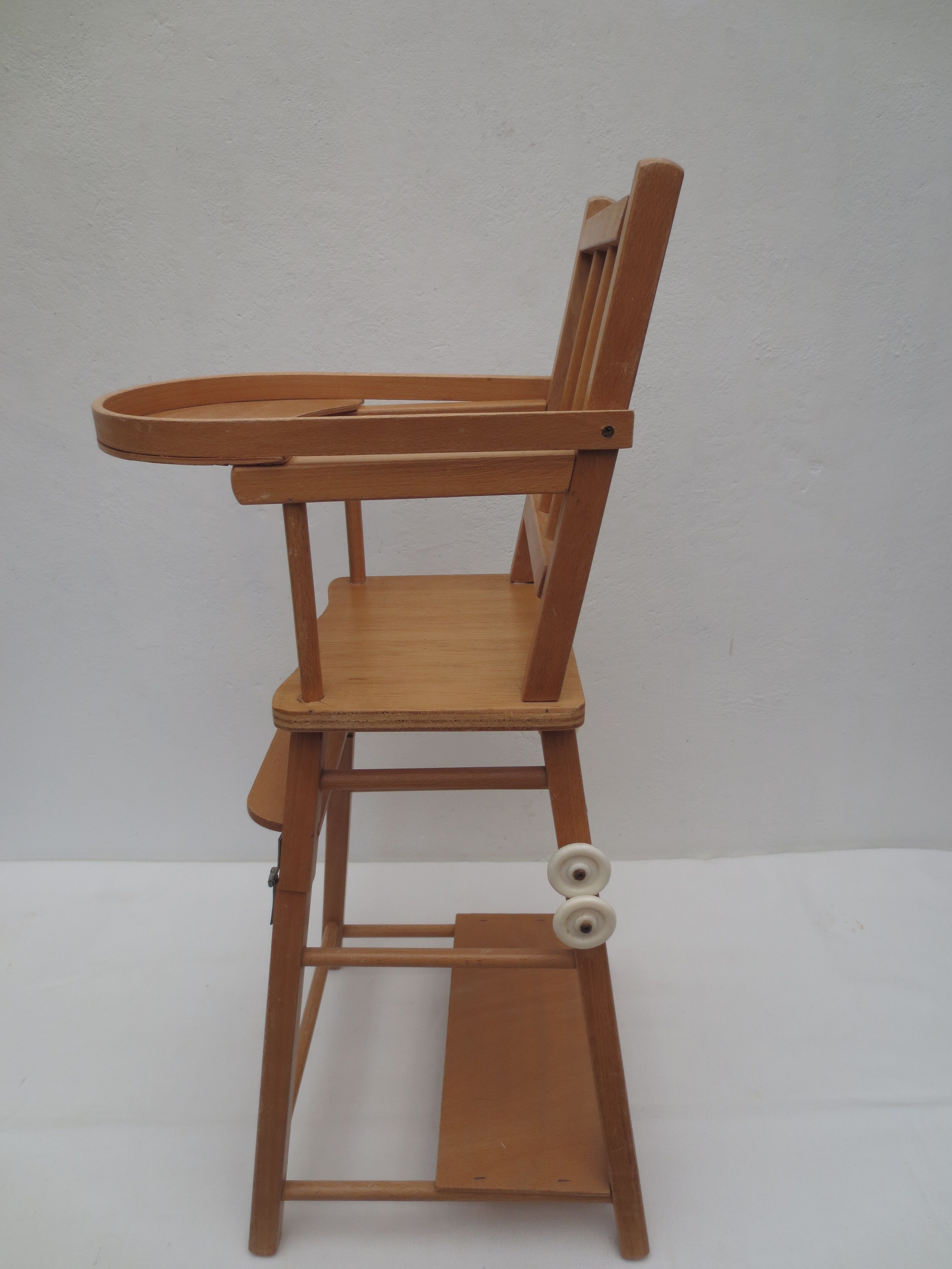 doll high chair with bars, light wood