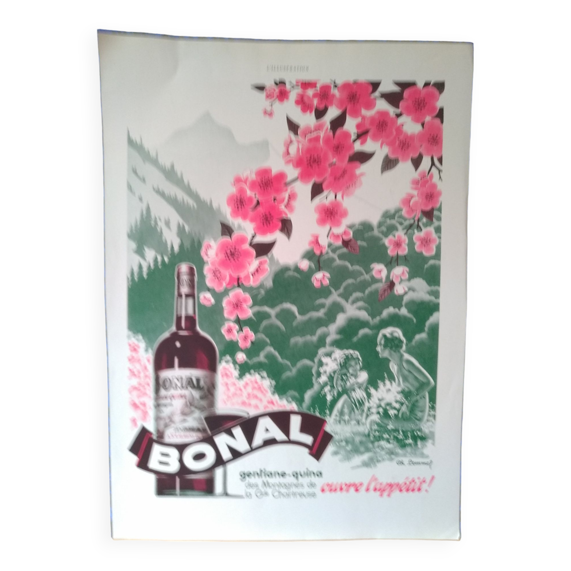 A Bonal Gentiane -quina wine paper advertisement from a 1937 magazine