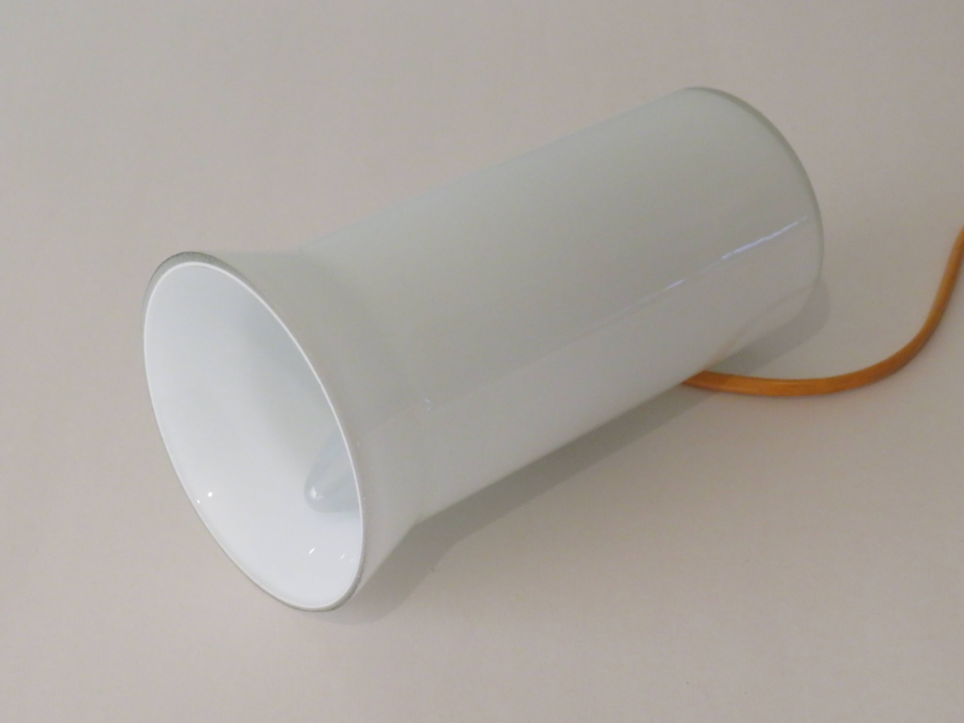 Memphis style white opaline cylindrical table lamp, 1970-1980