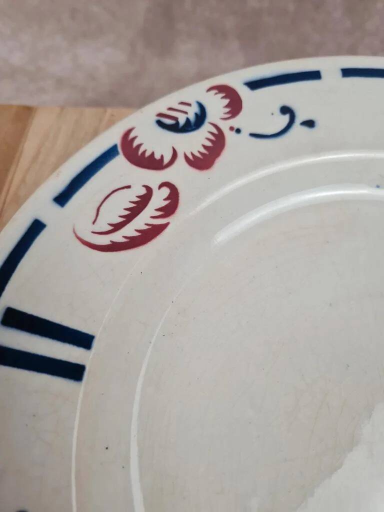 Antique Gien footed compote – Blue & red floral decoration