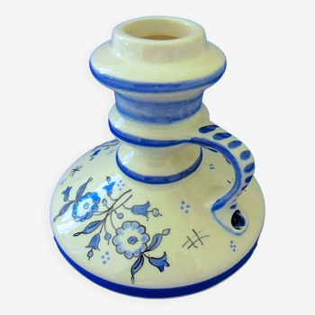 Faience hand candle holder with floral decoration