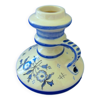 Faience hand candle holder with floral decoration