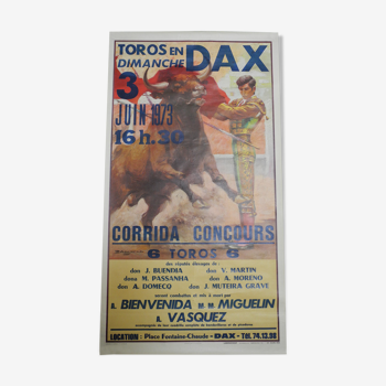 Affiche ancienne Corrida Dax 1973 old bullfight poster cartel antiguo toros vintage