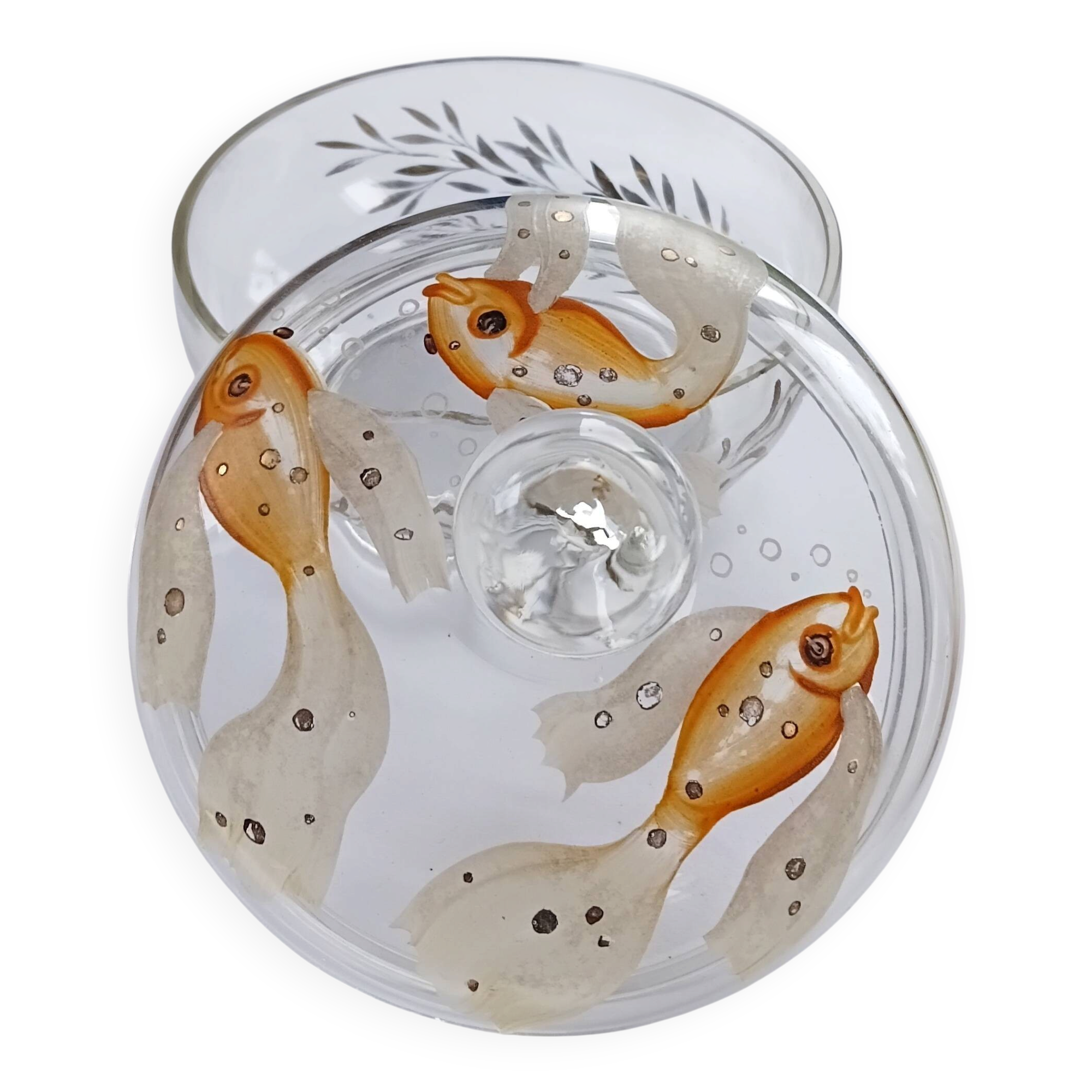 1930s Antique Bohemian Glass Bonbon Dish, Hand blown & painted, Art Deco