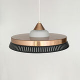 Scandinavian suspension lamp in copper and opaline glass, Bent Karlby for Lyfa, Denmark, 1960s