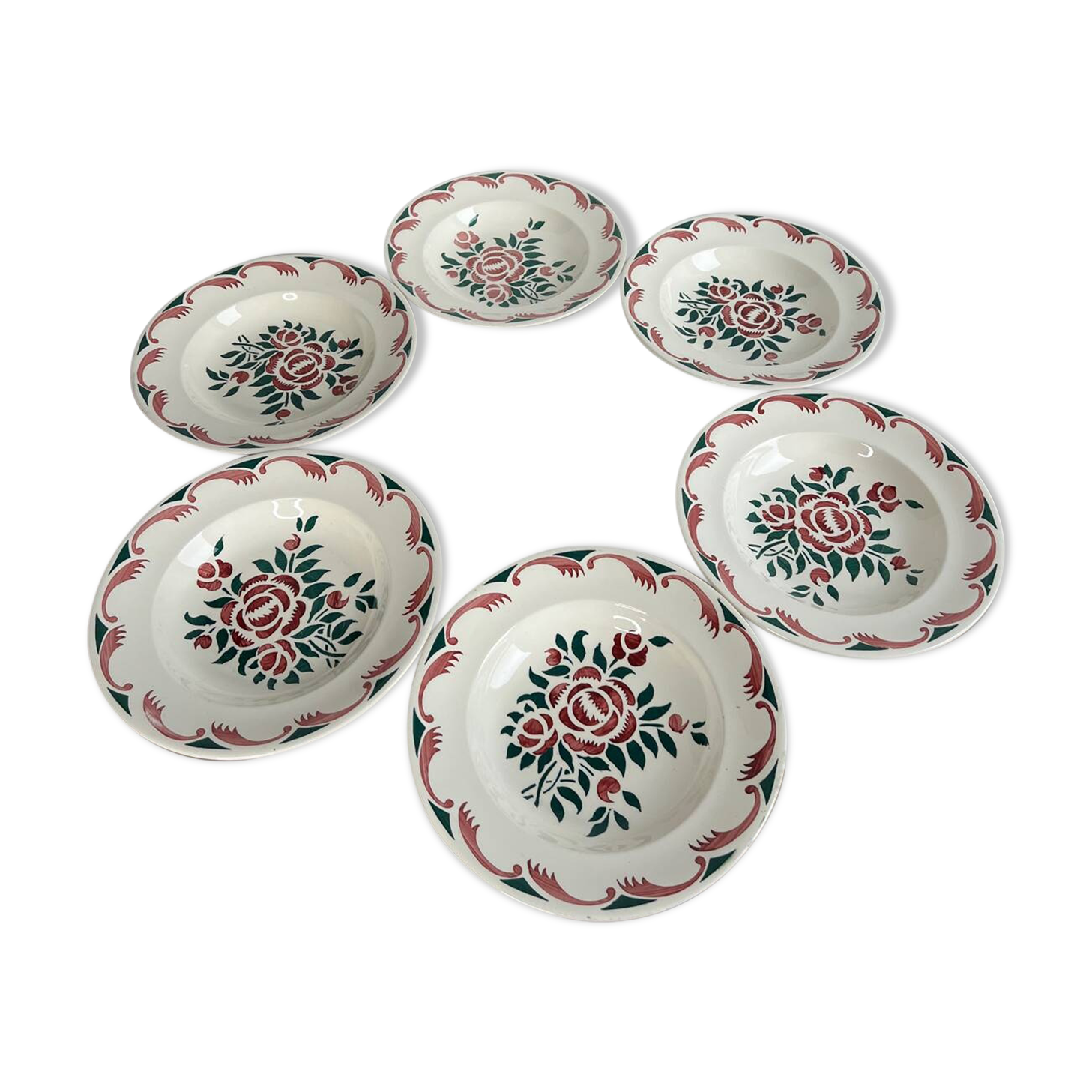 Set of 6 old soup plates from the French manufacturer LONGWY, Alsace model